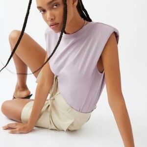 ARITZIA Babaton Lilac Fog Shoulder Pad Pull-Over Lightweight Crew Neck Top - XS